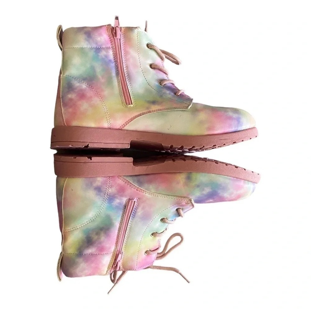 FABKIDS-PINK COMBAT BOOTS RAINBOW MARBLE-SIZE 7